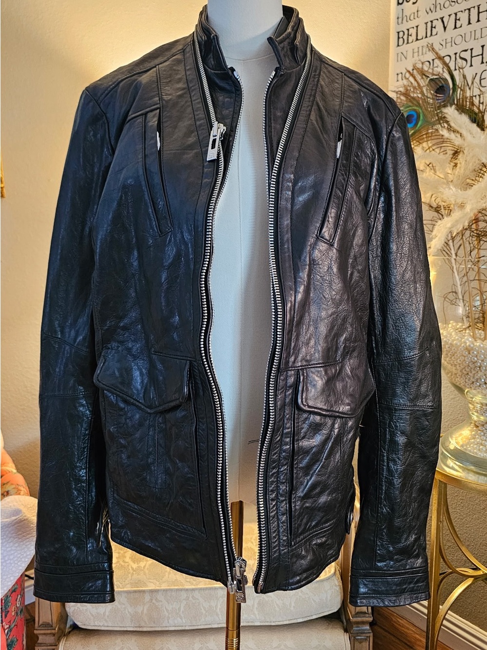 NWT Rogue Black Leather Jacket with Silver Zippers
